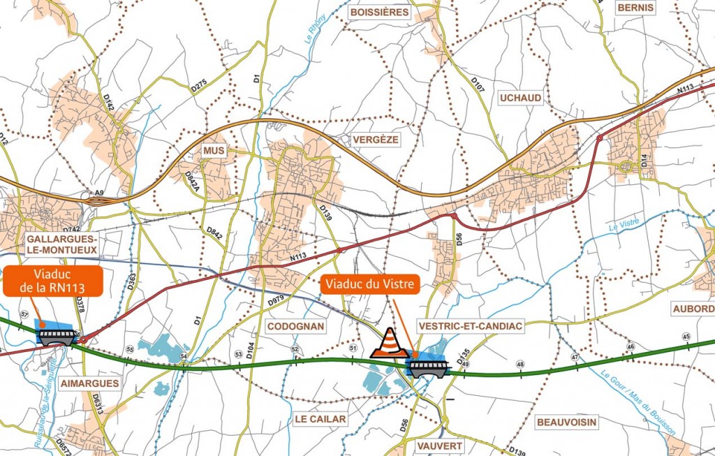 Le tracé au nord de Vauvert