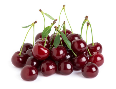 Sweet ripe cherry with leaf